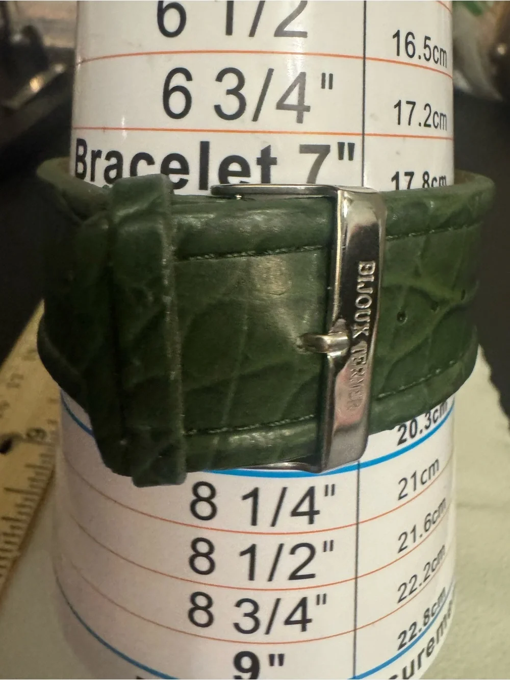 Bijoux Terner Green Leather Strap Digital Watch with Silver-Tone Case